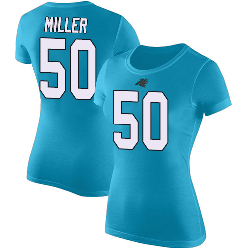Carolina Panthers Blue Women Christian Miller Rush Pride Name and Number NFL Football #50 T Shirt->nfl t-shirts->Sports Accessory